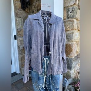 Flax 100% LINEN Button Front Blazer/Jacket Size Small w/ Rhinestone Buttons